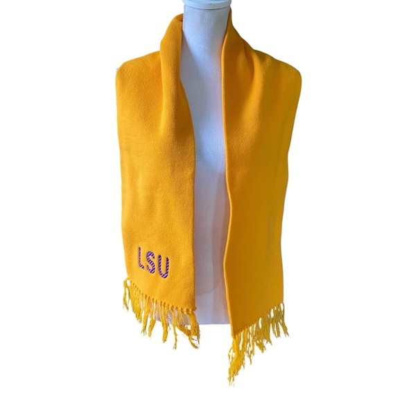 LSU Embroidered Scarf Unisex Gold with Purple LSU Stiching Warm Fringe Tigers - Picture 4 of 10